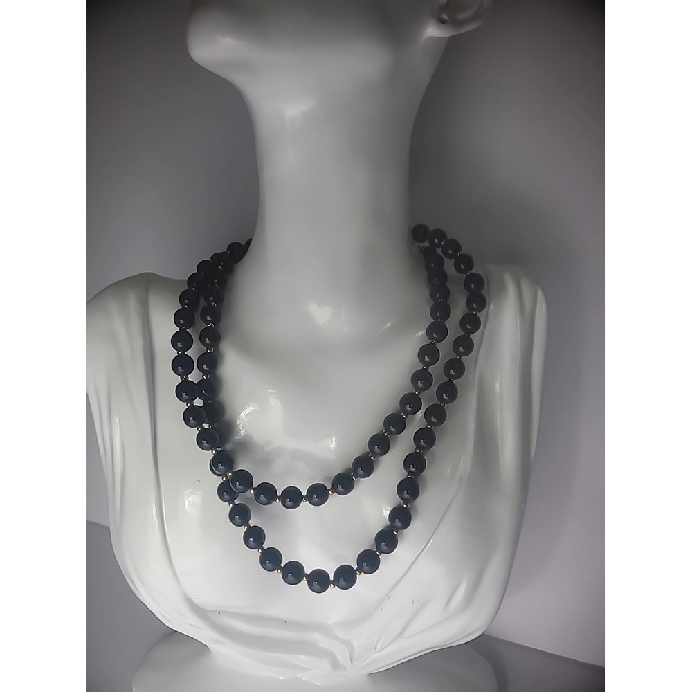 Vintage Worthington Navy Blue Bead Gold Tone‎ Womens Jewelry Costume